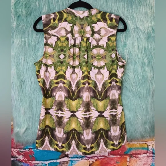 Alfani Green and White Sleeveless Layered Crossover Top Size 10 - Picture 2 of 6